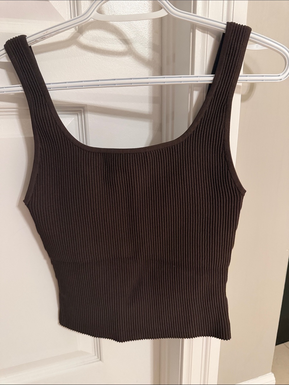 Babaton Sculpt Knit Square-Neck Tank Top - Dark Brown